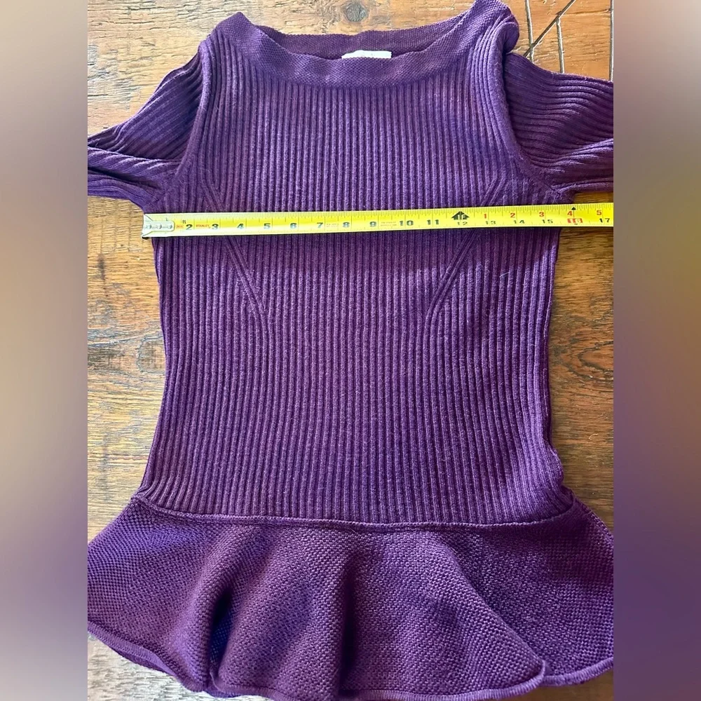 EUC Tory Burch Ramona Merino Peplum Sweater, Plum color, boat neck, size M